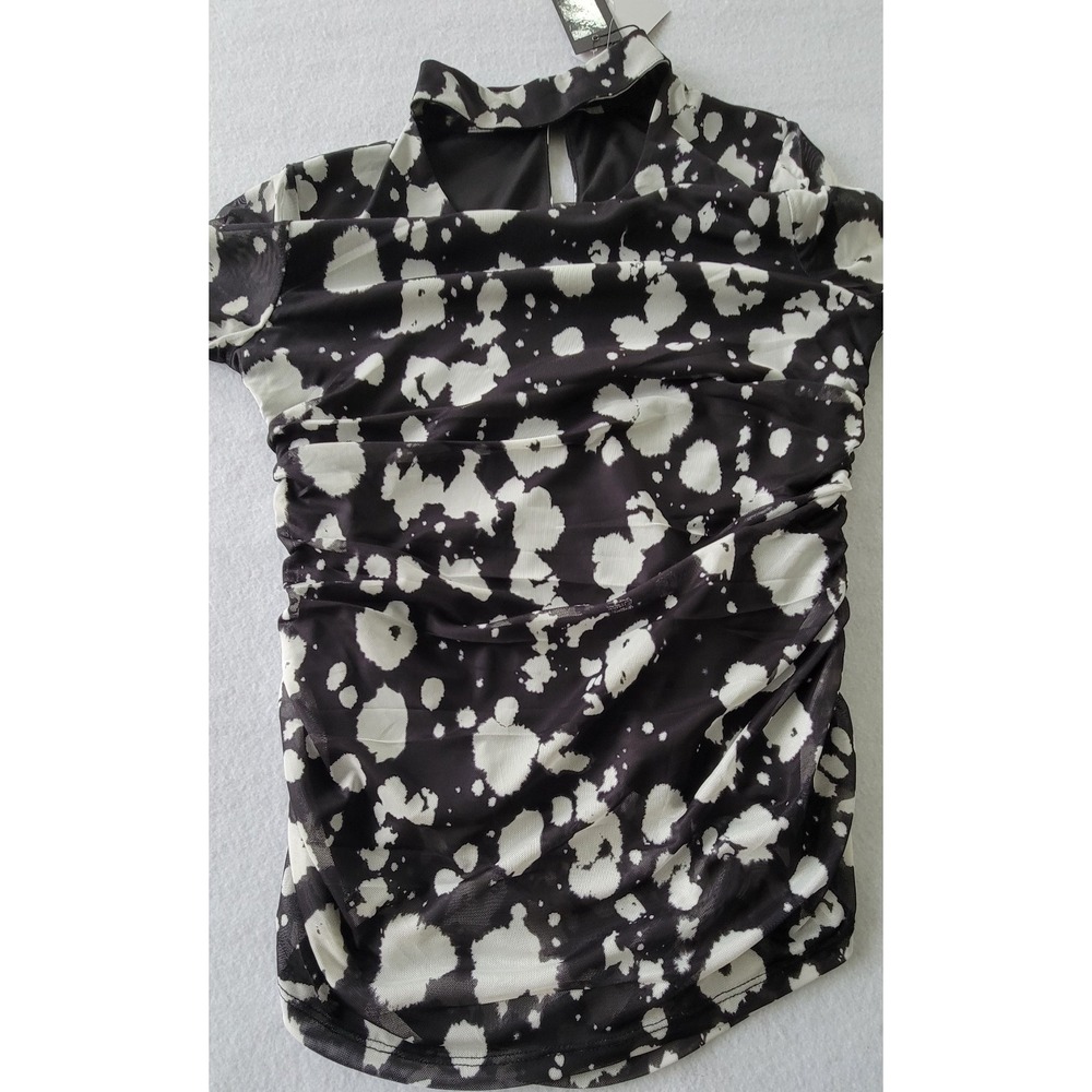 Womens Top-CABLE & GAUGE-black/white pattern stretch knit 3/4 Size L - Picture 5 of 13